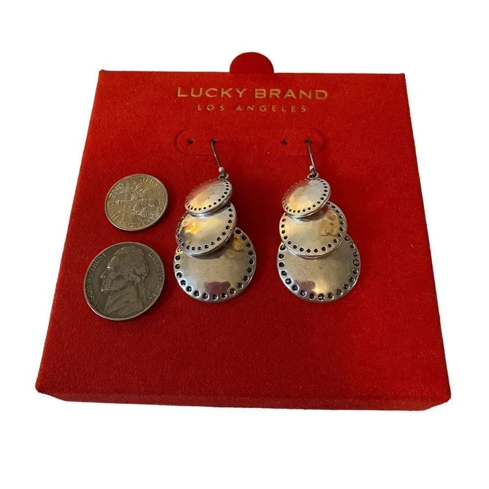 Lucky Brand Graduated Circle Drop Earrings in Hammered Silver Tone
